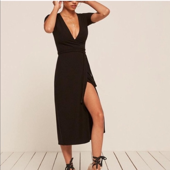 REFORMATION Addy Black Wrap Midi Dress XS - Picture 3 of 11